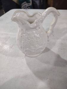 lot 5922 image: White Milk Glass Creamer with Embossed Design