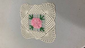 lot 6806 image: Handmade Pink Rose Crochet Doily 9 12 inch
