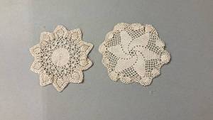 lot 6821 image: Handmade Cotton Lace Doilies Set