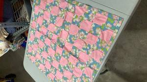 lot 6833 image: Handmade Cherry Blossom Patchwork Quilt 27�� x 28��