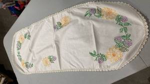 lot 6836 image: Embroidered oval table runner with Floral Design