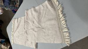 lot 6847 image: White Linen Table Runner with Fringe Trim