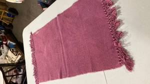 lot 6858 image: Pink Cotton Fringed kitchen rug 19 x 36��