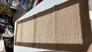 lot 6866 image: Large Brown and Beige runner Rug with Border