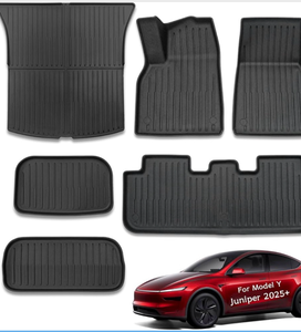 lot 4792 image: 6 Pcs for Tesla Model Y Juniper Accessories 2025 2026 All Weather TPE Anti-Slip Floor Mats & Cargo Liner Front Frunk Rear Trunk Mats,5-Seater - Retail $129