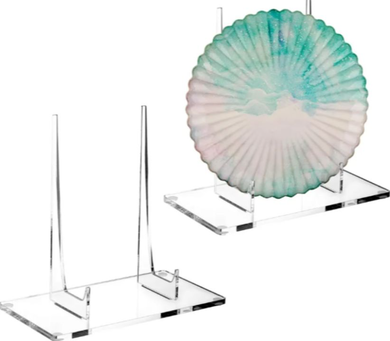 lot 634 image: 2 Pcs Acrylic Easel Display Stand for Photo,Clear Acrylic Stand for Picture Book Decorative Plate Platter, 10 x 5 x 9 Inch