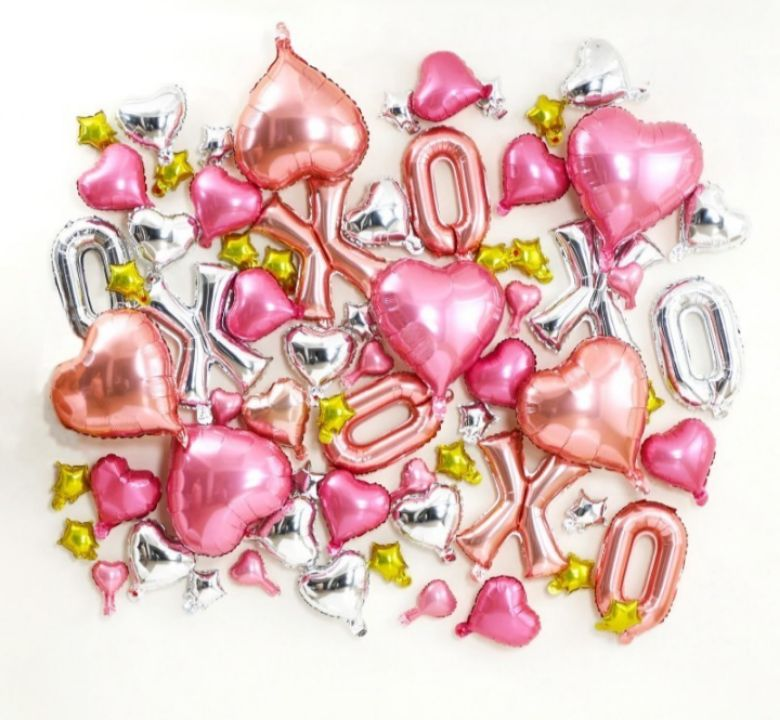 lot 636 image: 46 pcs 16 Inch XOXO LOVE Letters Pink Red Foil Balloons (XOXOLOVE) (rose goldsilver)
