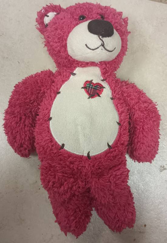 lot 629 image: Pink Plush Teddy Bear with Plaid Heart