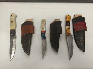 lot 7215 image: Handcrafted Damascus Steel Knife Collection lot of 3 Retail $120