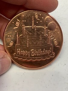lot 31 image: 1 oz 999 Fine Copper Round Happy birthday cake design