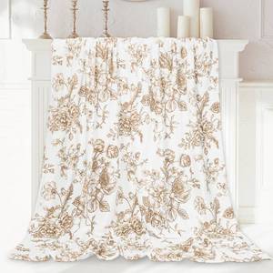 lot 72030 image: Floral Fuzzy Blanket Tan Flower Throw Blanket Vintage Chinoiserie Soft Cozy Flannel Blanket for Home Bed Sofa Couch Chair, 50 x 60 Inch - Retail $24