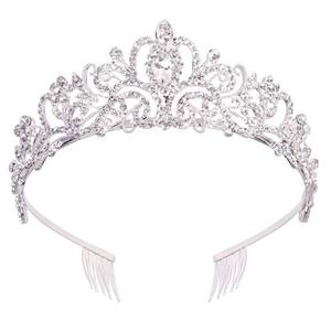 lot 72032 image: Silver Crystal Tiara Crown Headband Princess Elegant Crown with combs for Women Girls Bridal Wedding Prom Birthday Party - Retail $9