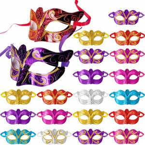 lot 72034 image: 12Pack Masquerade Mask, Vintage Mardi Gras Venetian Masks with Strap, Multicolor Antique Party Half Face Mask for Halloween, Carnival, Men Women Couple, Prom, Bar, Costume - Retail $15