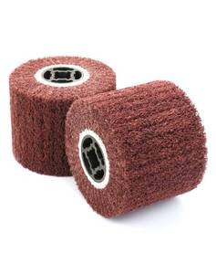 lot 72042 image: 2 Pack 60 Grit Non-Woven Abrasive Flap Wire Drawing Polishing Burnishing Wheels - Retail $18