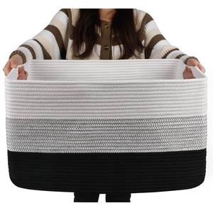 lot 72043 image: Large Blanket Basket, 22x17x12 Rectangle Woven Baskets, Nursery Blanket Storage Living Room, Toy Storage With Handle, Large Baskets for Organizing-Gradient Black - Retail $26