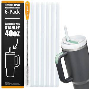 lot 72062 image: USA 12 Replacement Straws for Stanley 40oz & 30oz Tumblers  Fits Reduce 50 oz & 40 oz Cold1 Tumblers  6-Pack of Reusable Plastic Straws With Cleaning Brush  Food Grade & BPA Free (White) - Retail $4