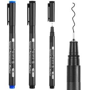 lot 72069 image: 3 Pcs Photo Pen, 0.3mm Photo Marker for Slick Surface Writing, Waterproof, Lightfast, No Penetration, Permanent Marker Suitable for Christmas Cards, Film, Optical Lens (2 Black &1 Blue) - Retail $10