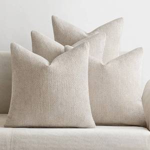 lot 72079 image: 1 Couch Throw Pillow Covers 18x18 Inch Cream Soft Decorative Chenille Pillow Covers Farmhouse Accent Cushion Covers for Boho Spring Home Decor Sofa Bedroom Living Room - Retail $27