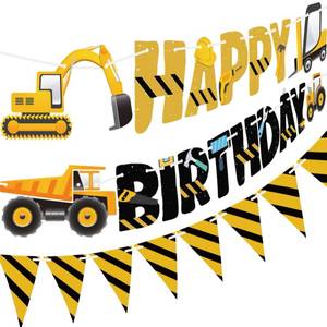 lot 72083 image: Construction Happy Birthday Banner and Construction Pennant Flags Bunting Banner Decorations Construction Birthday Party Supplies for Boys Birthday Party (Construction) - Retail $8