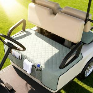 lot 72102 image: Golf Cart Seat Cover Blanket with Pockets, Absorbent Towel Fabric for Yamaha DriveG-Series, Club Car PrecedentDS,EZGO TXTRXV 2-Person Seats, Machine Washable, SummerWinter, Grey - Retail $24
