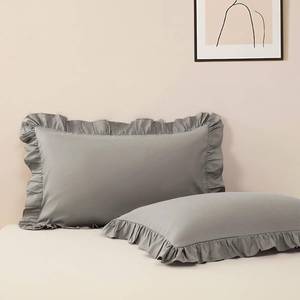 lot 72106 image: 2 Pack Pillow Cases Standard Size, 20x26 Microfiber Pillow Shams Dark Gray Ruffle Pillow Case, Soft Breathable and Non Shrinking Envelope Closure Pillow Cases Ruffle Pillow Covers - Retail $10