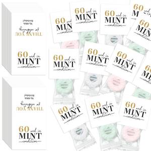 lot 72142 image: 60th Birthday Mint Candy Stickers 60 and in Mint Condition Cute Thank You Stickers Bulk for Woman Men 60th Milestone Birthday Party Decorations Favors (no Mint candy) - Retail $10