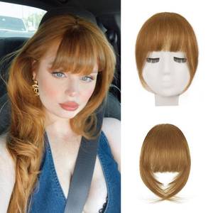 lot 72146 image: Human Hair Clip in Bangs - Real Human Hair Clip in Bangs for Women - Ginger Blonde French Bangs Extensions Fringe with Temples Real Hair Bangs Hairpieces - Golden Ginger Blonde - Retail $19