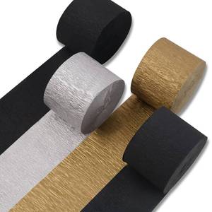 lot 72152 image: Black Gold Silver Crepe Paper Streamers 4 Rolls 328 ft Pack of Black Metallic Silver Gold Crepe Paper for Graduation New Year Birthday Party Decorations (1.8 Inch x 82 FtRoll) - Retail $1