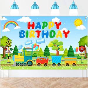 lot 72155 image: Train Theme Birthday Banner Train Birthday Decorations Chugga Chugga Party Backdrop for Kids Boys 6 x 3.6 ft - Retail $13