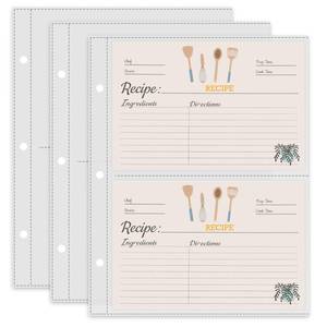 lot 72167 image: 50 Pack Recipe Card Page Protectors, Easy Storage, 4x6 Inch Recipe Card Sleeves, 2 Pockets Per Page, Sheet Protectors for 8.5 x 9.5 Inch 3 Ring Binder, Recipe Binder Refill Pages - Retail $10