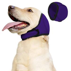 lot 72172 image: Dog Ear Muffs & No Shake Ear Wrap for Hematoma, Bathing, Drying & Noise Anxiety Relief - Elastic Waterproof Ear Protector with Calming Hoodie Design for Grooming (Purple, M) - Retail $17
