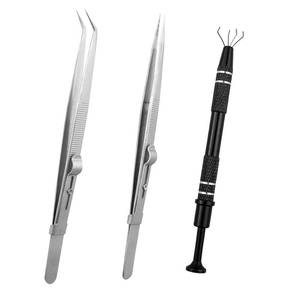 lot 72184 image: 3PCS Stainless Steel Clamping Jaw Tweezer Tool Set, Diamond Clamp Picking Tool, Precision Tweezers for Quality Control and Inspection of Various Products - Retail $3,525