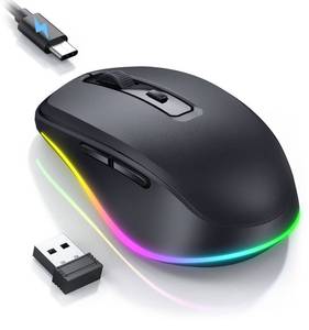 lot 72189 image: Wireless Mouse Jiggler - LED Wireless Mice with Build-in Jiggler Mover, Rechargeable Moving Mouse for Computer with Undetectable Random Movement Keeps PC Laptop Awake - Black - Retail $16