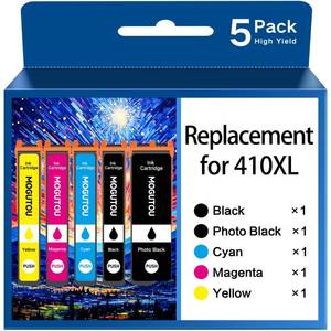 lot 72190 image: Remanufactured for 410XL Ink Cartridges 5 Pack Replacement for Epson 410XL Ink Cartridges for Expression XP-830 XP-7100 XP-640 XP-530 XP-630 XP-635 Printer (Black, Cyan, Magenta��Yellow, Photo Black) - Retail $18