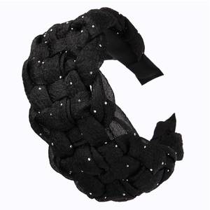 lot 72201 image: 1-Pack Organza Rhinestone Cross-braided Headbands, Solid Color Fashionable Chiffon Hairbands, High Elastic Headband, Simple Headwear Accessories for Women and Girls (Rhinestone-Black, One Size) - Retail $10