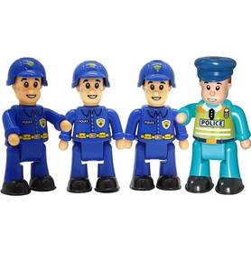 lot 72206 image: Police Figurines Set 4-Pack Police Officer Toys for Kids with 3 Policemen and 1 Police Chief, Toy Police Figures and Action Figurines for Boys, Durable Imaginative Play Set - Retail $10
