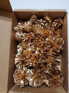 lot 72210 image: 30 Counts Artificial Pine Cones Small Gold Pinecones Ornaments Christmas Pine Cones Bulk for Crafts Christmas Tree Holiday Garland Wreath Decor - Retail $14