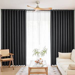 lot 72211 image: Windows Black Blackout Curtains 63 inches Long 2 Panels Set Grommet Blackout Drapes Energy Saving Noise Reducing Thermal Insulated For Bedroom Living Room Nursery - Retail $10