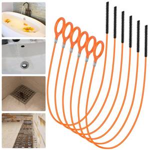 lot 72219 image: 32 Inch Snake Drain Hair Removal Tool (6 Pack), Anti-Break Metal with Nylon Coating Sink Snake, Drain Cleaner Hair Catcher Remover for Shower, Bathroom Sink Tub - Retail $9