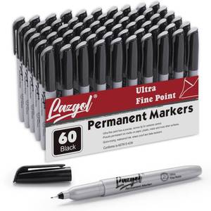 lot 72222 image: Permanent Markers Bulk, Ultra Fine Point, 60 Pack Black 0.4 mm Permanent Marker set, Felt Tip Pens Works on Plastic, Wood, Stone, Metal and Glass for Doodling, Marking - Retail $20