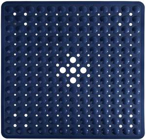 lot 72241 image: Shower Stall Mat Non Slip, 21x21 Inch, Soft Square Bath Mat for Shower with Suction Cups and Drain Holes, Stall Floor Mats for Bathroom, Machine Washable, Bathroom Accessories, Navy Blue - Retail $17