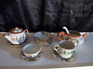 lot 10316 image: Japanese Hand-Painted Tea Set with Characters