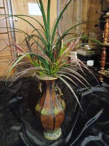 lot 20100 image: Decorative Brown Ceramic Vase with Faux Plant