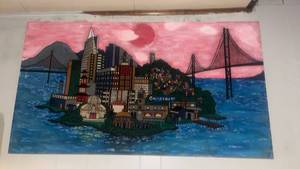 lot 30502 image: San Francisco Cityscape Art Print with Pink Sky 50x28