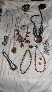 lot 32019 image: Mid-Century Amber and Carnelian Jewelry Collection