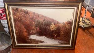lot 55997 image: Autumn Forest River Scene Framed Artwork