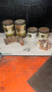 lot 60110 image: 1950s Thread Spool Collection with Daisy Canisters