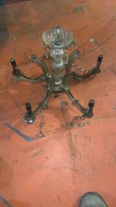 lot 60302 image: Crystal Glass 5-Light Chandelier with Prisms