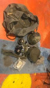 lot 62002 image: Military Gas Mask with Camouflage Carrier and helmet