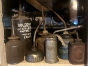 lot 62006 image: Old Industrial Oil Cans Collection - Golden Rod & Rainoyl
